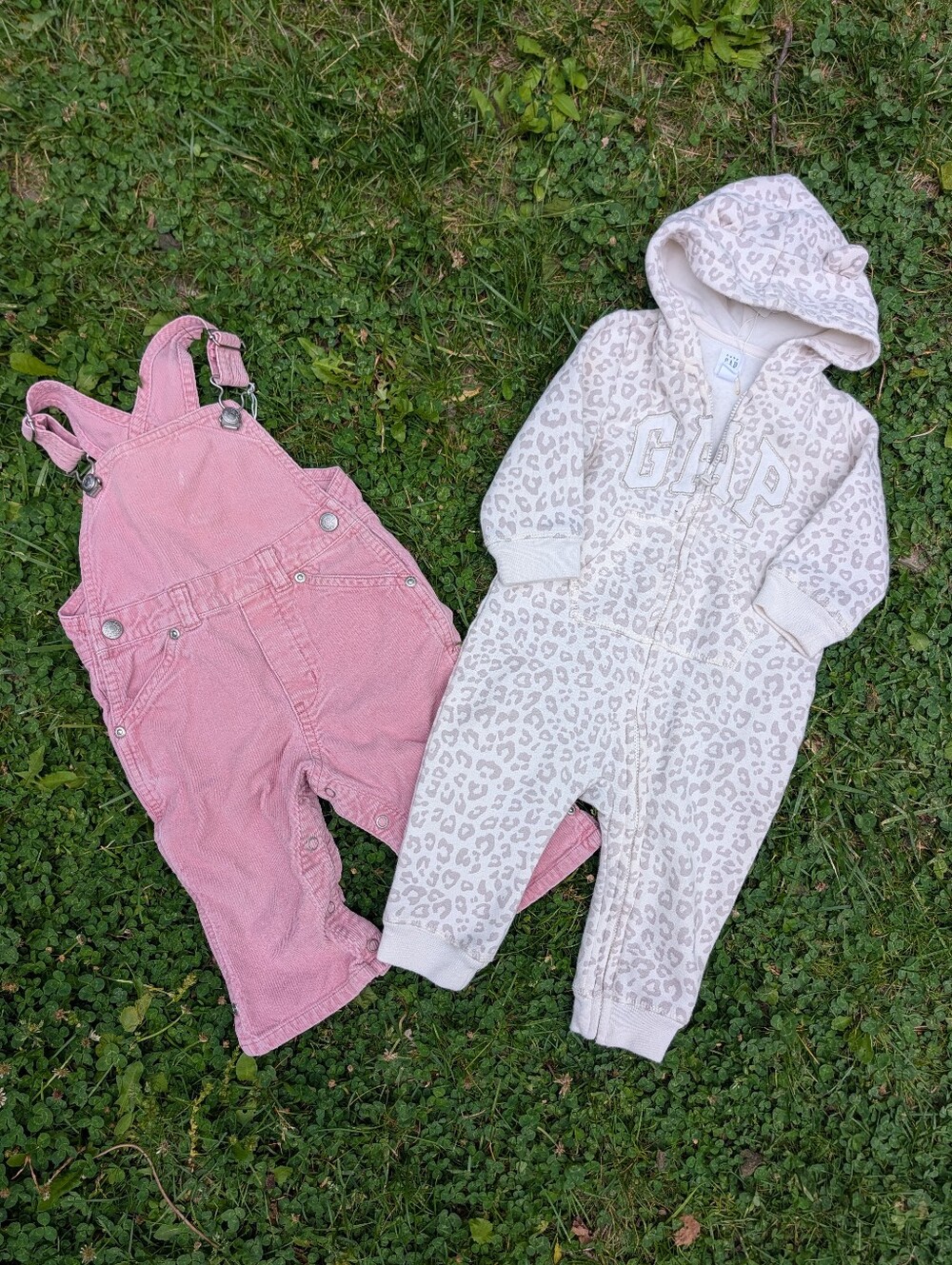 Baby Gap Bundle Pink Corduroy Overalls And Leopard Sweater Onesie 6-12 Months